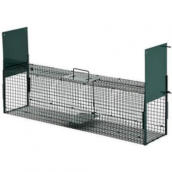 Pawhut Trampa con 2 Puertas para Animales Vivos Jaula de Captura Metálica con Asa para Conejos Visones Zorros Pequeños 100x25x28 cm Verde Oscuro