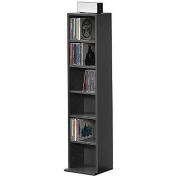 Estante para CDs y DVDs Tynset - Soporte vertical con 6 compartimientos - 90 x 20 x 20 cm - Gris oscuro