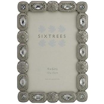 Antique Vintage y Shabby Chic estilo plata Metal marcos de fotos con cuentas y cristales en 23 estilos para 4 x 4, 6 x 4 y 7 x 5 imágenes - por Sixtrees, metal, Plateado, 6x4 Wallis