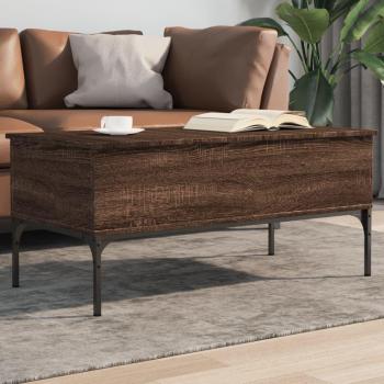 Mesa baja de centro de madera multicapa y metal en color roble marrón, dimensiones 100x50x45 cm