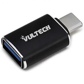 Adaptador USB 3.0 a Type-C VULTECH ADP-02P - Conector de Aluminio Negro, Transferencia de Datos 5 Gbps, Compatible con MacBook Pro, Samsung y Huawei