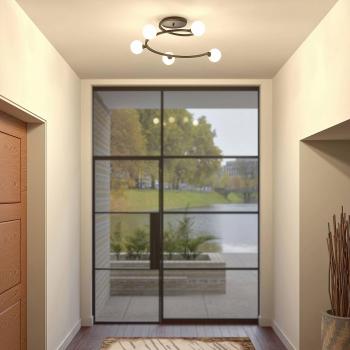 Lámpara de techo Lucande Chenoa moderna en forma espiral, color negro, fabricada en metal, para salón y comedor, con 5 llamas tipo G9