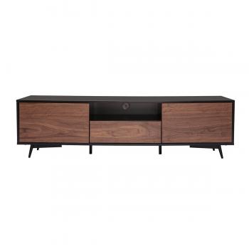 Miliboo Mueble TV negro mate y contrachapado de nogal con 2 puertas y 1 cajón 160 cm MERMOZ