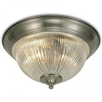 Lámpara de techo empotrada IP44 Macy, 2 bombillas E14, níquel satinado, vidrio acanalado transparente, diámetro 15cm