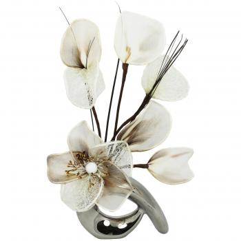 Flourish 798529 - Jarrón con diseño de flores crema de café, cromado/plateado