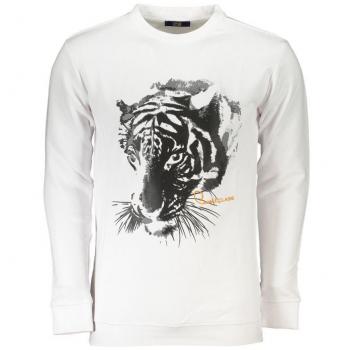Cavalli Class White Cotton Sweatshirt with Print Logo - 3XL
