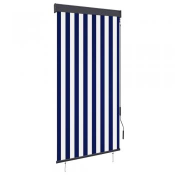 Cortina de enrolar para exterior azul y blanca 80x250 cm