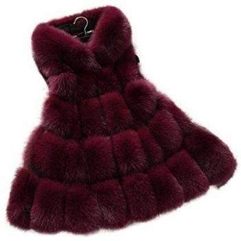 Fur Story 16211 Mujer Medio Largo real del chaleco de piel de zorro Vino 46