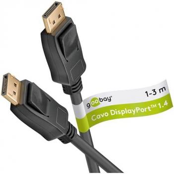 Cable DisplayPort 1.4 Goobay 8K 60Hz, 1m, certificado, compatible con monitores 4K y HDR