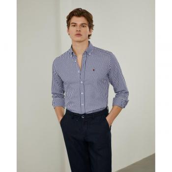 Camisa Oxford de hombre Lion of Porches, corte slim, estampado de cuadros en azul