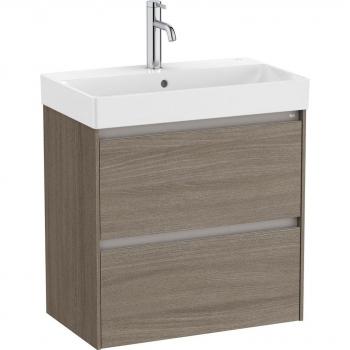 Mueble de baño compacto Roca Ona con 2 cajones y lavabo, color Olmo oscuro, medidas 600 x 360 x 645 mm