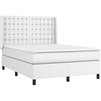 Cama Box Spring con Colchón y LED, Cuero Sintético Blanco, 140x190 cm