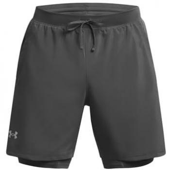 Pantalón corto deportivo Under Armour Launch 7 2-in-1 para hombre, color gris oscuro, con interior transpirable y diseño muy ligero