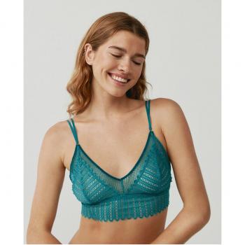 Black Limba - Sujetador bralette triangular de encaje geométrico y detalles de terciopelo