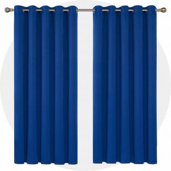 Deconovo Opaca Cortina Térmica Aislante y Ruido Reducción con Ojales 2 Piezas 168 x 183 cm Azul