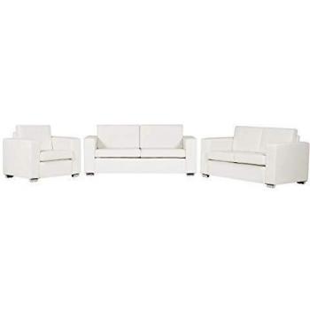 Conjunto de sala de estar 6 plazas en piel blanca Helsinki