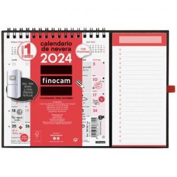 Finocam Calendario 2024 XS con Imán, Espacio Diario para Anotaciones, Doble Espiral, Bloc de Listas, Anilla para Elemento de Escritura y Set de Adhesivos, Dos
