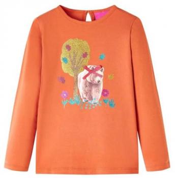 Camiseta Infantil de Manga Larga Estampado de Oso Naranja Tostado 116