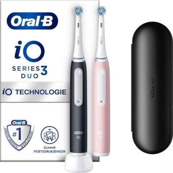 Cepillo de dientes eléctrico Oral-B iO Series 3N Duo, doble pack, 2 cabezales, tecnología magnética, incluye estuche de viaje, color negro y rosa