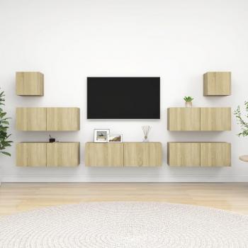 Set de muebles de salón TV 7 piezas madera de ingeniería color roble Sonoma