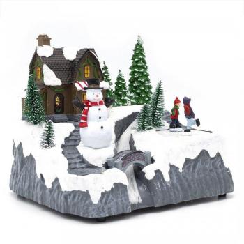 Carrusel de paisaje navideño nevado con movimiento, luces y música
