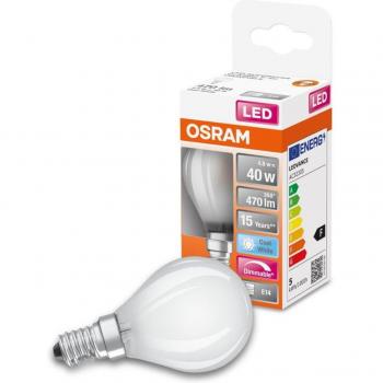 Bombilla LED E14 5W 4000K mate regulable, equivalente a 40W, 470 lm