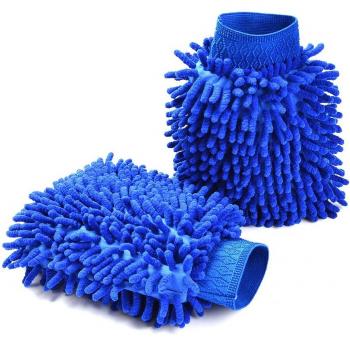 ATPWONZ Limpieza del Coche Mitt Cepillo Guante Chenille Microfibra Ultra-suave Coche Paño Toalla para la Ventana del Vehículo （Azul）