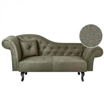 Chaise Lounge Retro Verde Oliva Acolchada con Cojín y Fácil Limpieza Versión Izquierda