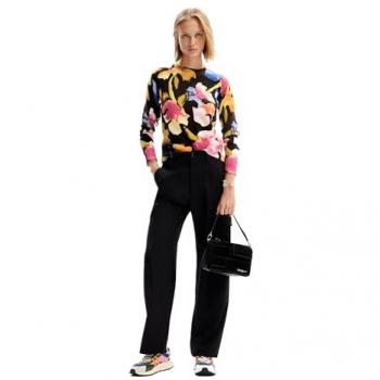 Jersey de mujer Desigual flores arty, tipo sudadera de punto plano, color negro, talla XXL