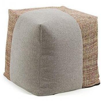 Kave Home - Puf cuadrado Boho Rosa y Grafito