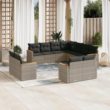 11-Piece Grey Poly Rattan Garden Sofa Set with Cushions