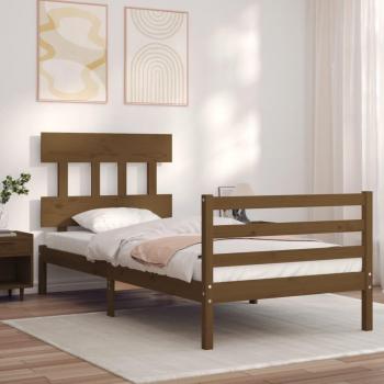 Cama solar sin colchón ámbar 90x200cm madera maciza con estructura cama y cabecero de madera maciza marrón miel