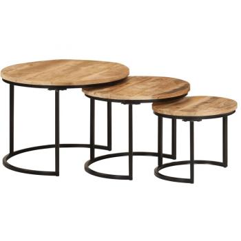 vidaXL Nesting Tables 3 pcs Solid Rough Wood Mango