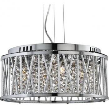 Lámpara colgante Elise de aluminio cromo con 4 bombillas y gotas de cristal, 134 cm