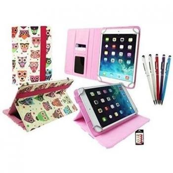 Emartbuy® Hot Rosa Lápiz Óptico + Universal Range Multicolor Búhos Pattern Ángulo Múltiples Executive Folio Funda Wallet Case Con Tarjeta de slots UNUSUAL 10Z 9.7 Inch Tablet