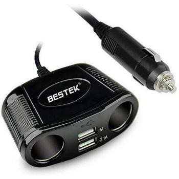 BESTEK Mechero Coche Cargador de Coche 2 USB 12V/24V Mechero Coche 150W con 2 Toma de Mechero y 2 USB