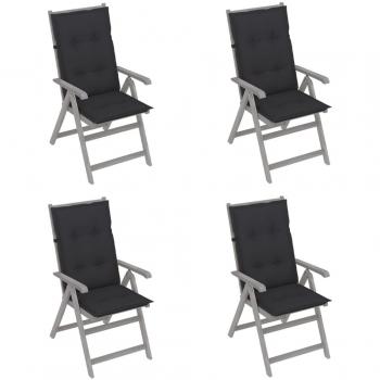 Reclining Garden Chairs Set of 4 with Cushions - Solid Acacia Wood