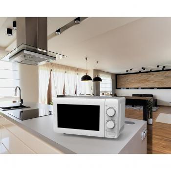 Horno microondas UD MM20L-WA blanco, capacidad de 20 litros, potencia de 700W, función descongelar, 5 niveles de potencia, temporizador hasta 30 minutos, diseño compacto y elegante en color blanco