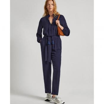 Pepe Jeans Casandra Long Sleeve Textured Jumpsuit for Women in Navy Blue