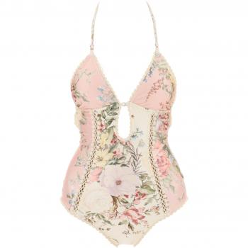 Zimmermann Women's Multicolor Floral Crochet Halterneck One-Piece Swimsuit - Size S