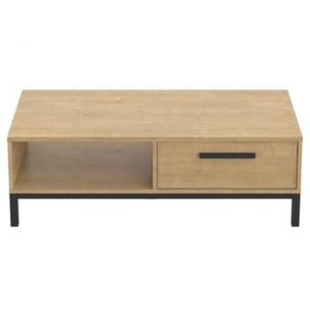 Mesa de centro Calicosy con 1 cajón y 1 estante decorativo en roble Hamilton y negro - L110,4 cm