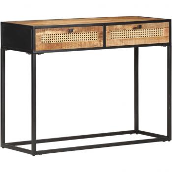 vidaXL Console Table 100x35x75 cm Rough Mango Wood and Natural Cane