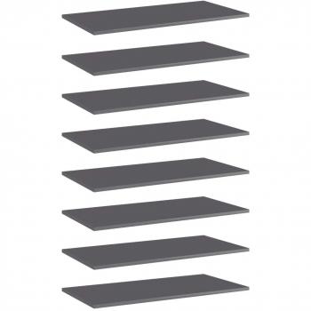 High Gloss Grey Bookshelf Boards Set of 8 - 80x40x1.5 cm Engineered Wood