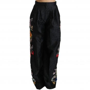 Dolce & Gabbana Black Brocade Floral Sequined Beaded Wide-Leg Pants - IT42|M, Size: S, Female