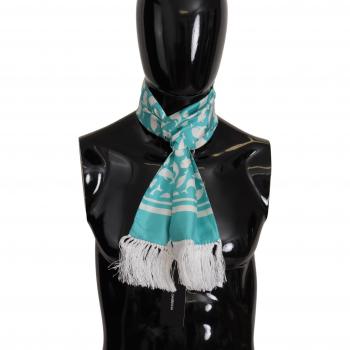 Blue Whale Printed Shawl Wrap Fringe Silk Teal Scarf