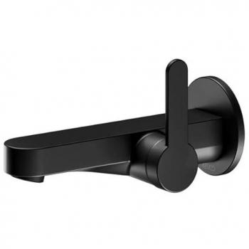Mezclador Monomando de Lavabo Keuco IXMO Flat, 165 mm, Montaje en Pared, Rosetón Redondo, Color Negro Mate