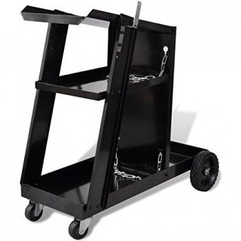 vidaXL Welding Cart Black Trolley with 3 Shelves Workshop Organiser Dollies