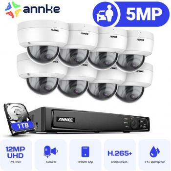 Kit de Vigilancia 8CH 4K POE NVR con 8 Cámaras Domo Full HD 5MP, Visión Nocturna IR y Detección de Movimiento - Disco Duro de 1TB