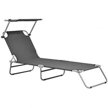 Tumbona Plegable Argozelo con Toldo Regulable, 186 x 55 x 24 cm, Soporta hasta 110 kg, Color Gris Oscuro