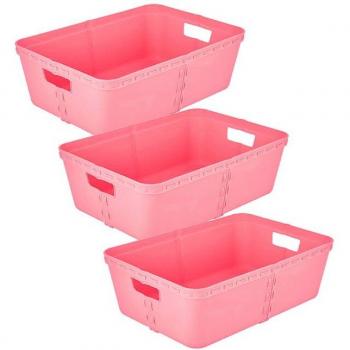 Cesta de Almacenaje Grande de Plástico Sólido y Resistente con Aperturas para Transporte - 3 Unidades